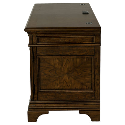 Stigham Burnish Oak 5-Drawer Credenza Office Desk - Solid Wood MDF