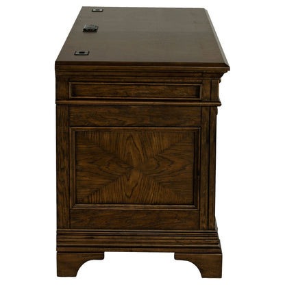 Stigham Burnish Oak 5-Drawer Credenza Office Desk - Solid Wood MDF