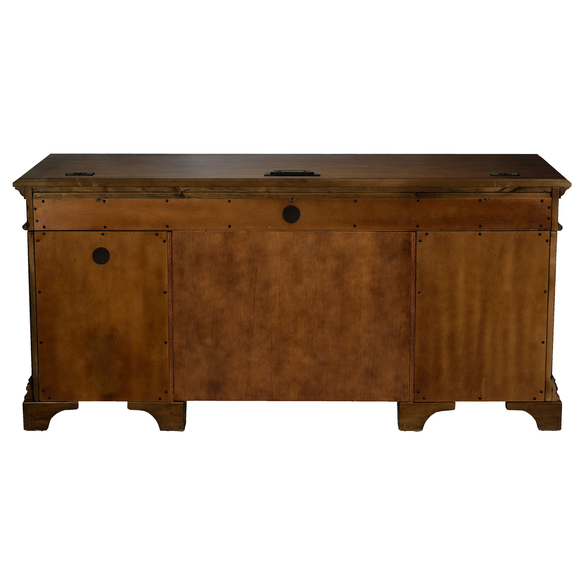 Stigham Burnish Oak 5-Drawer Credenza Office Desk - Solid Wood MDF