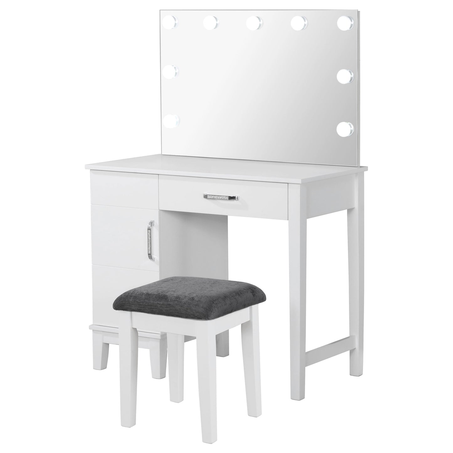 White Wood Makeup Vanity with Drawer & Stool