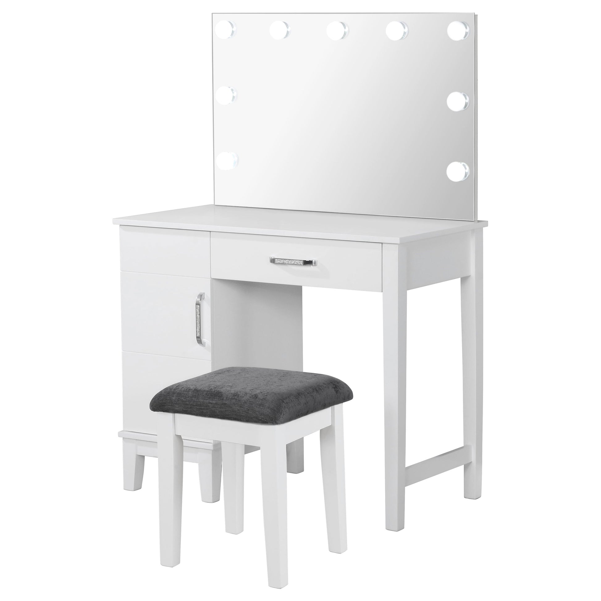 White Wood Makeup Vanity with Drawer & Stool