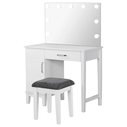 White Wood Makeup Vanity with Drawer & Stool