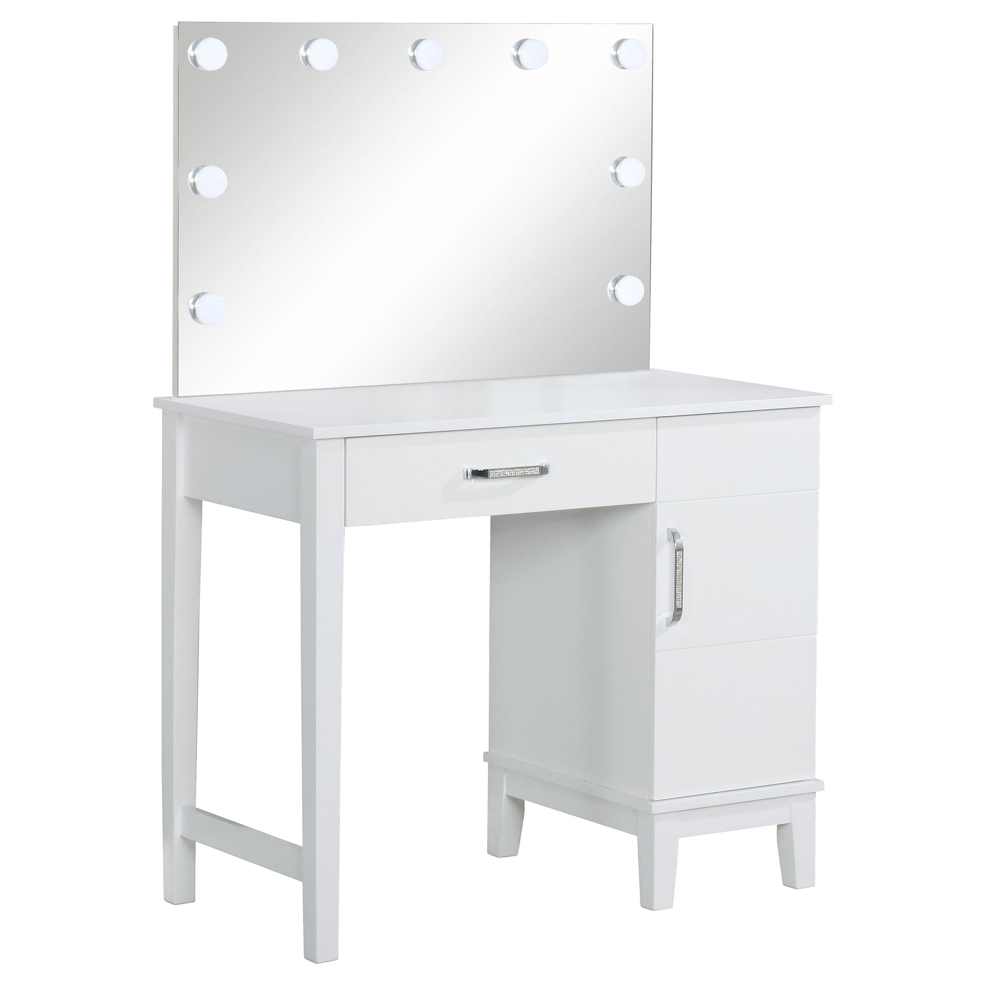 White Wood Makeup Vanity with Drawer & Stool