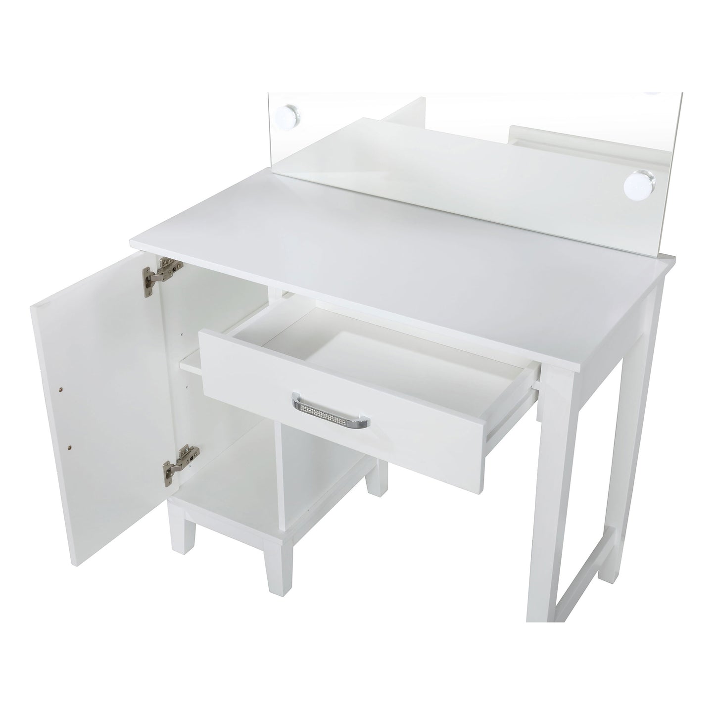 White Wood Makeup Vanity with Drawer & Stool