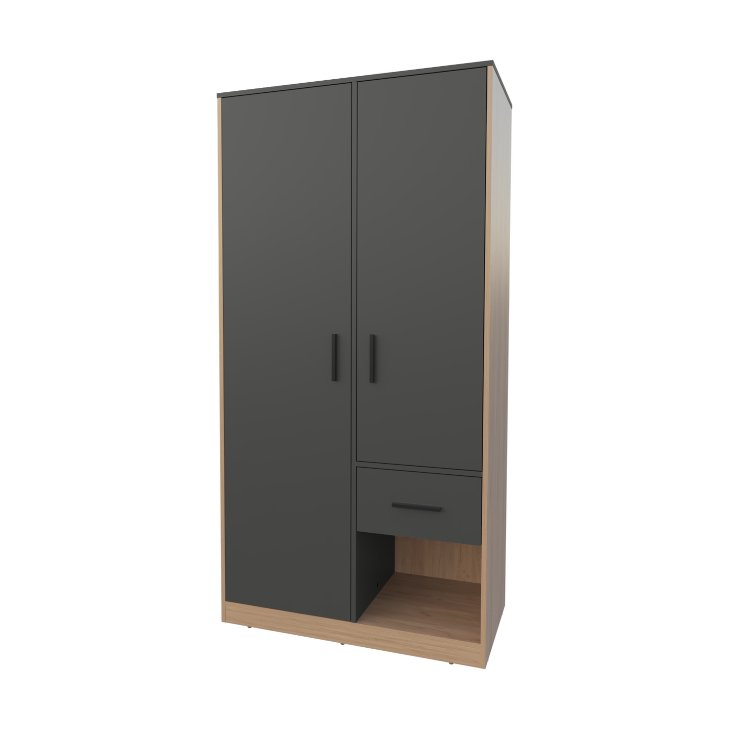 Matt Grey & Natural Oak 2-Door Wardrobe - Stylish Bedroom Storage