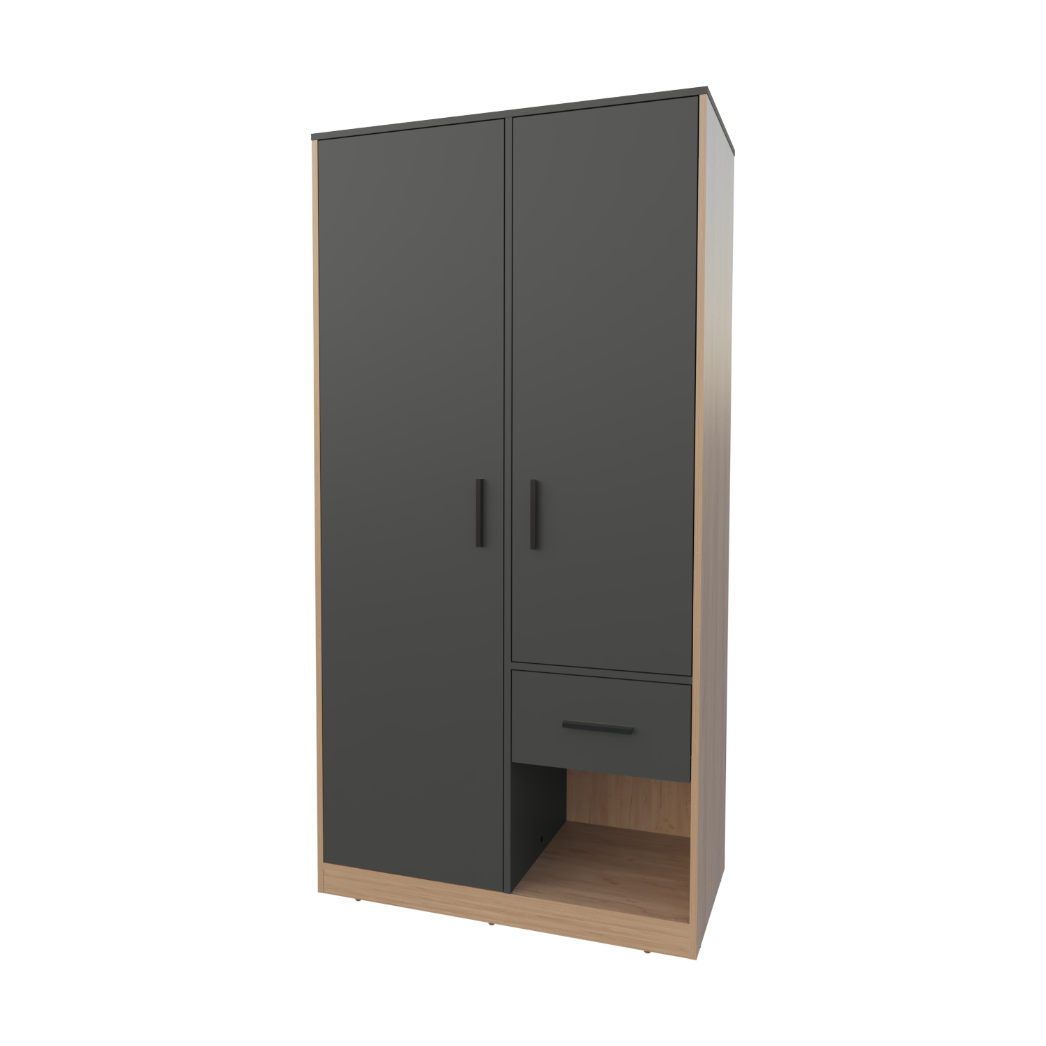 Matt Grey & Natural Oak 2-Door Wardrobe - Stylish Bedroom Storage