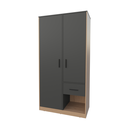 Matt Grey & Natural Oak 2-Door Wardrobe - Stylish Bedroom Storage