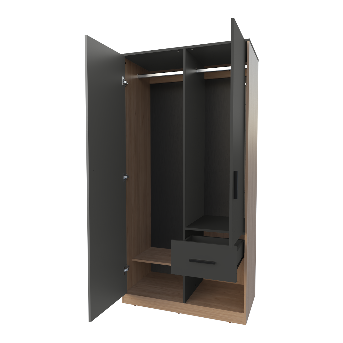 Matt Grey & Natural Oak 2-Door Wardrobe - Stylish Bedroom Storage