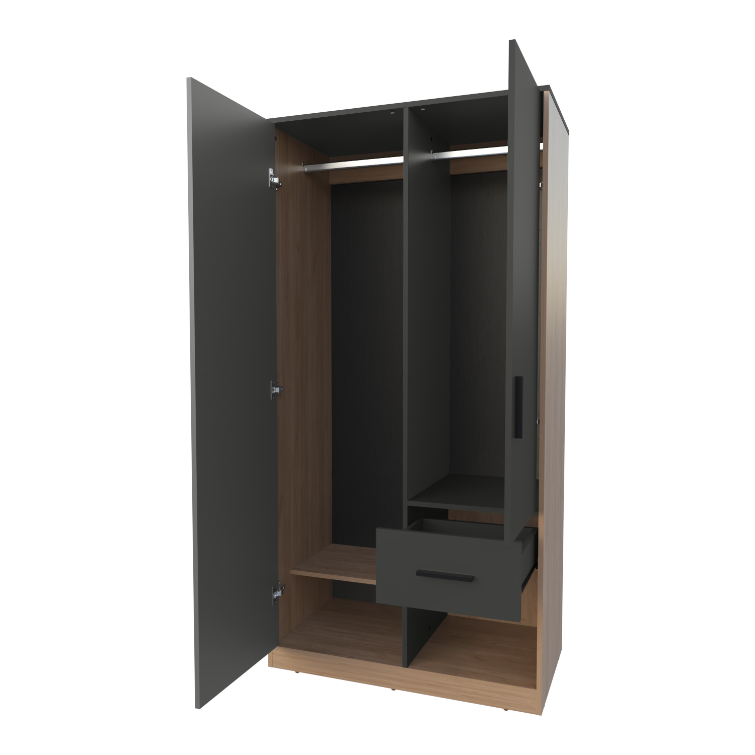 Matt Grey & Natural Oak 2-Door Wardrobe - Stylish Bedroom Storage