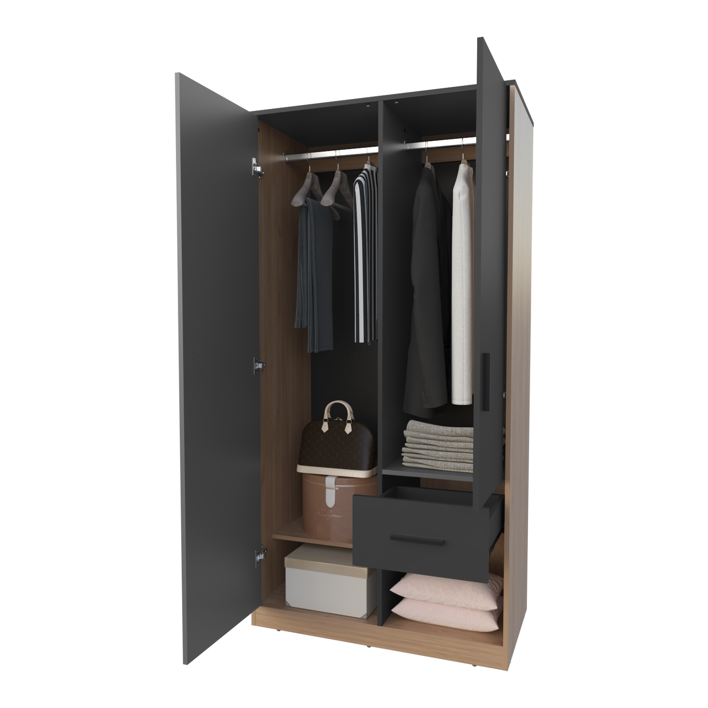 Matt Grey & Natural Oak 2-Door Wardrobe - Stylish Bedroom Storage