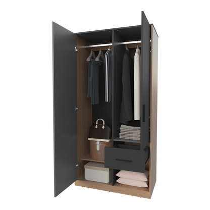 Matt Grey & Natural Oak 2-Door Wardrobe - Stylish Bedroom Storage
