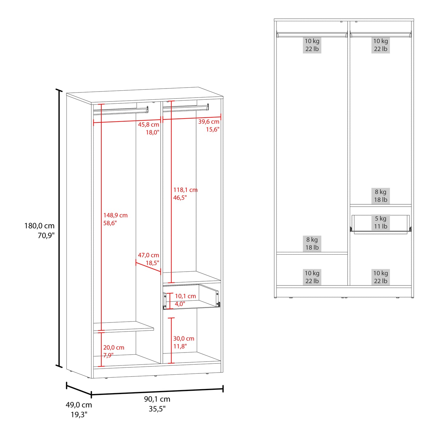 Matt Grey & Natural Oak 2-Door Wardrobe - Stylish Bedroom Storage