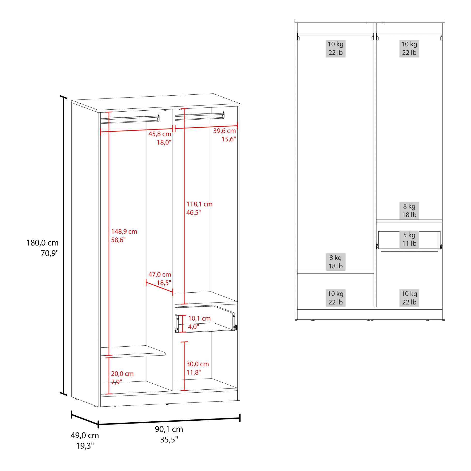 Matt Grey & Natural Oak 2-Door Wardrobe - Stylish Bedroom Storage