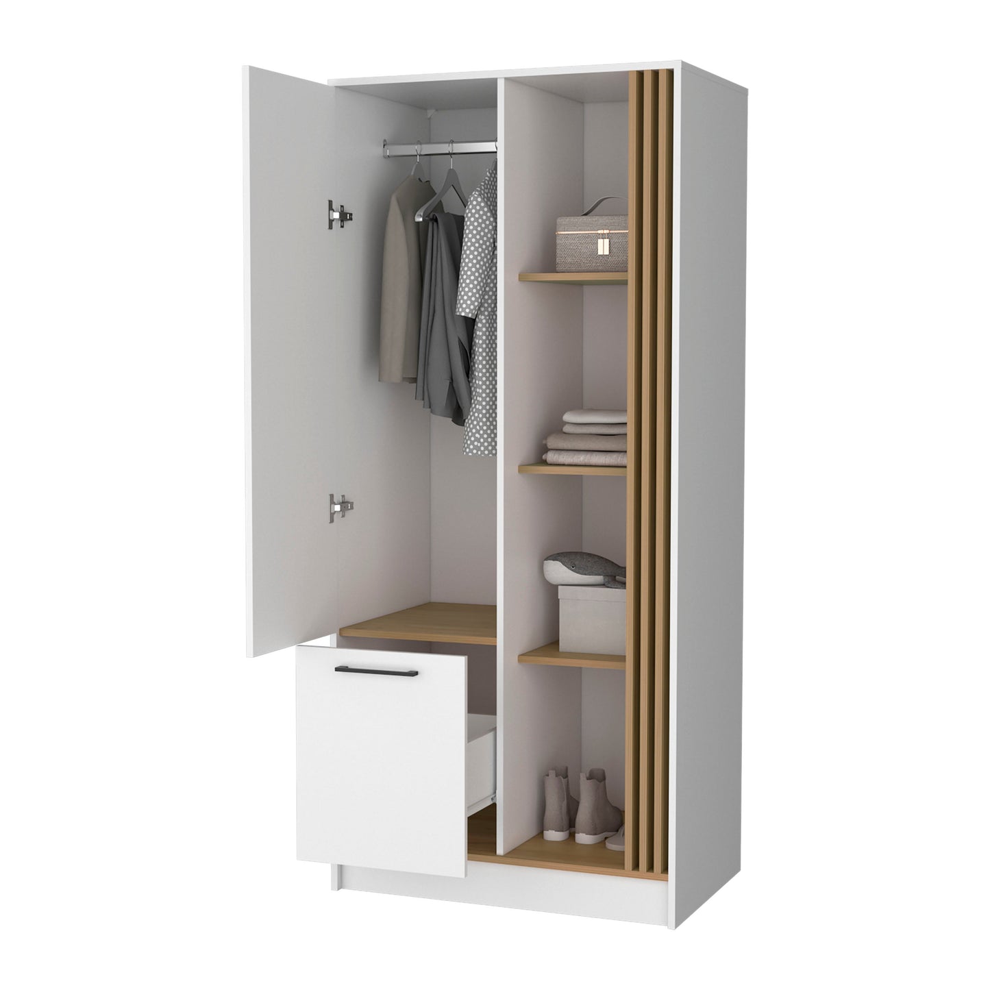 Natural Oak Wardrobe Organizer - Stylish Bedroom Storage