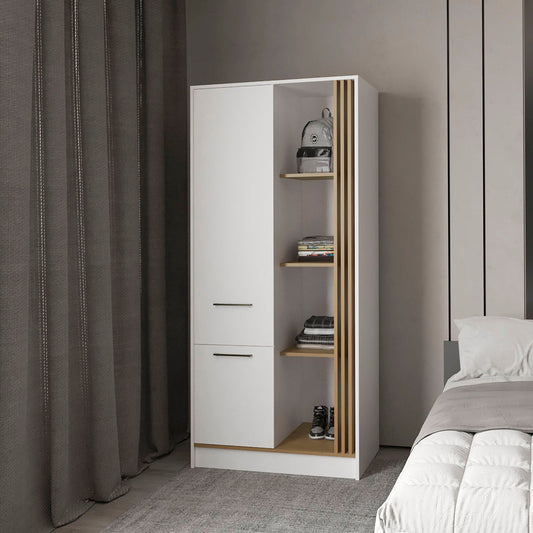 Natural Oak Wardrobe Organizer with Shelves and Rod