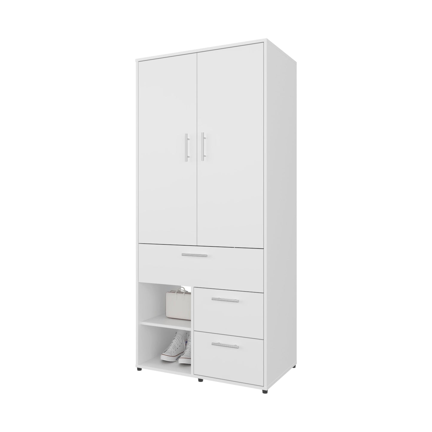 White Bedroom Wardrobe with Hanging Rod & Shelves