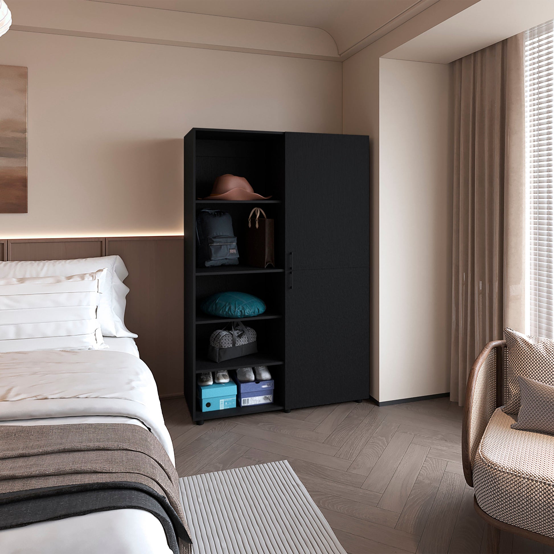 Wengue 2-Door Wardrobe with Open Storage