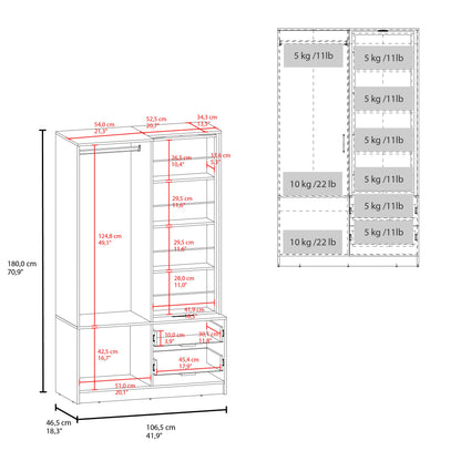 White Bedroom Armoire Wardrobe - 41.9" Wide