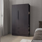 Wenge 3-Door Wardrobe with 1 Drawer, Side Shelf and Hanging Rods