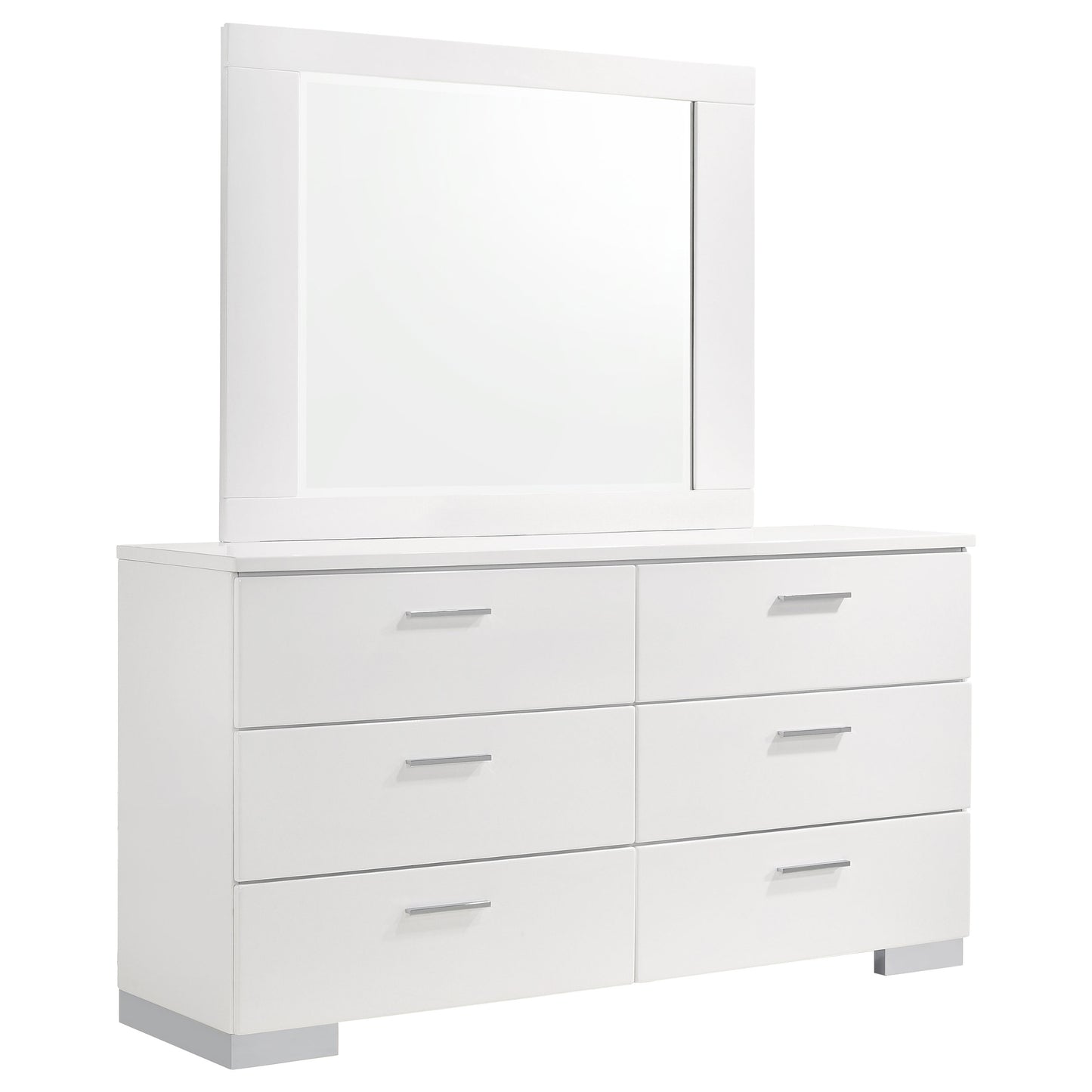 Dulcey White Dresser with Mirror - 6 Drawers, Modern Style