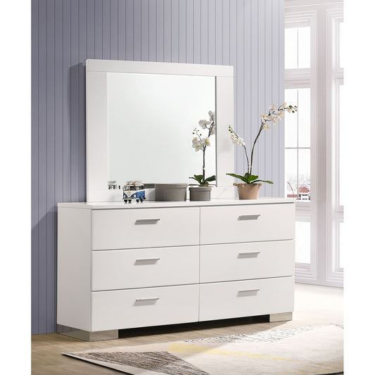 Dulcey White High Gloss 6-drawer Dresser with Mirror