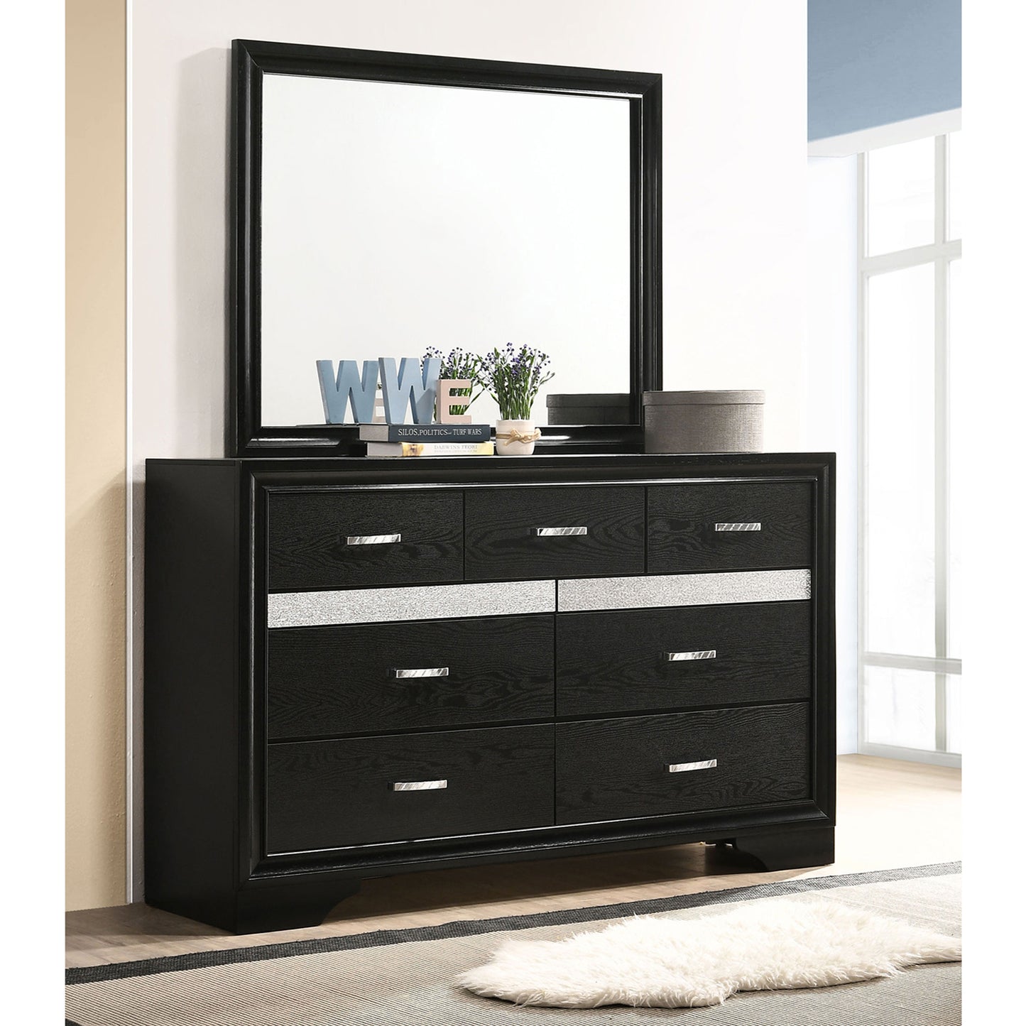 Annie Black 7-drawer Dresser with Mirror