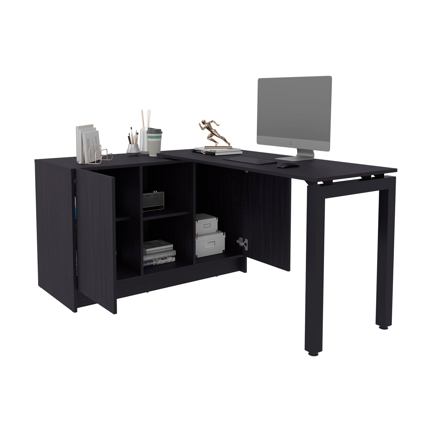 Modern Wenge Particle Board Computer Desk with Open Storage