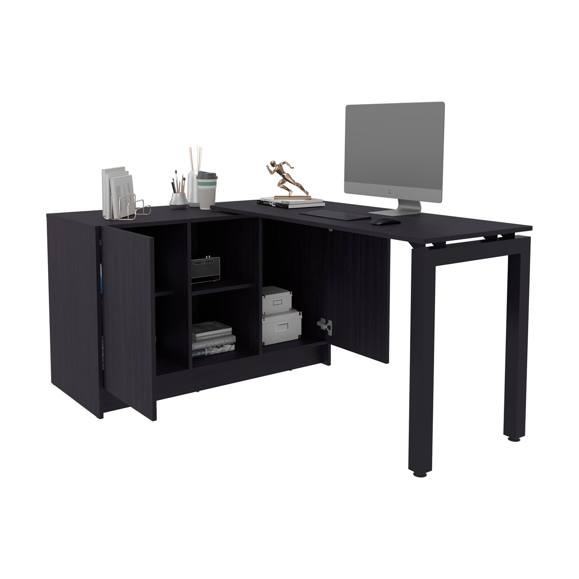 Modern Wenge Particle Board Computer Desk with Open Storage