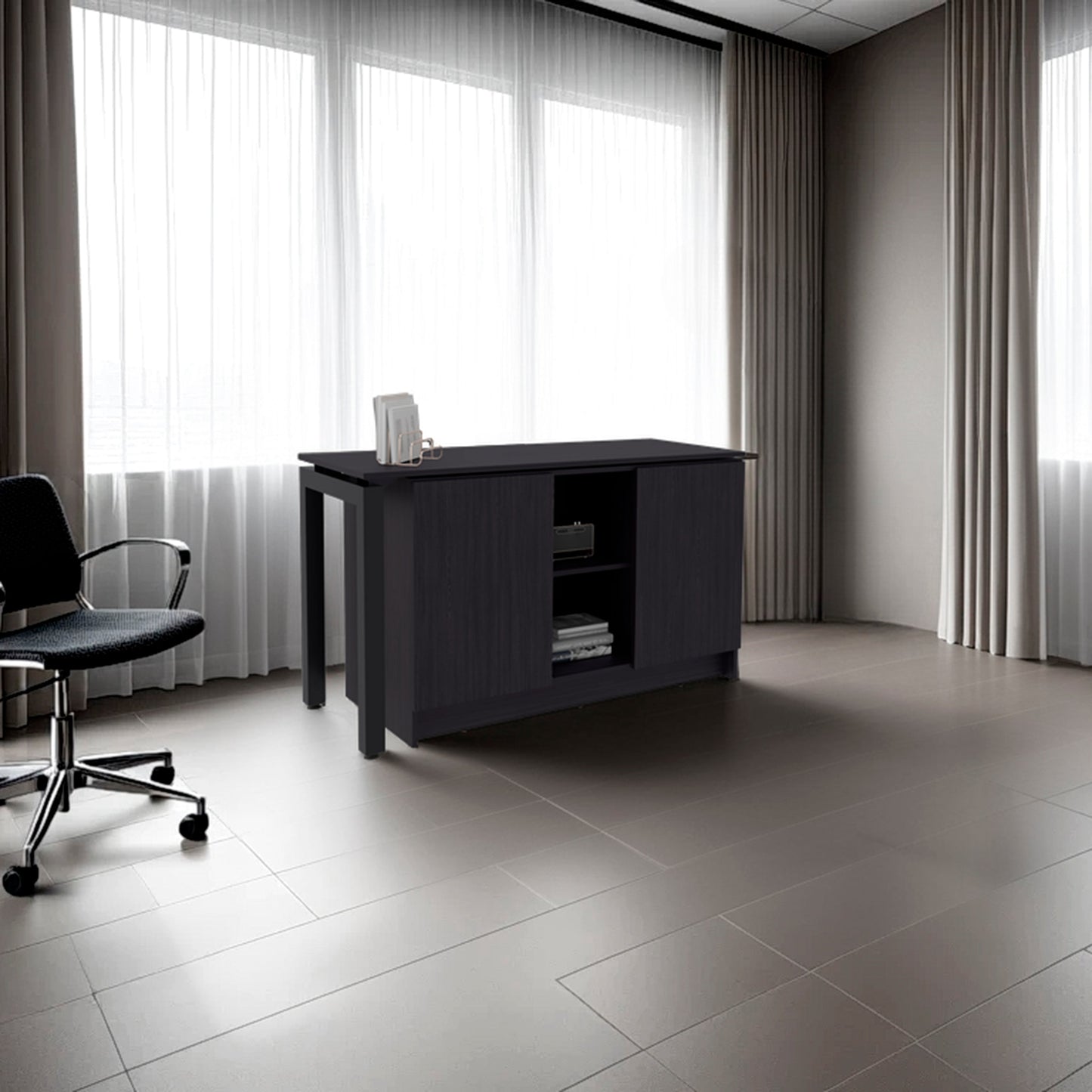 Wenge Desk with Two Open Storage Shelf