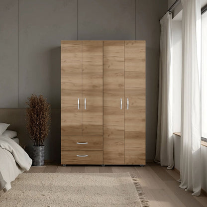 Natural Oak  2-Door Wardrobe with Shelf and Drawers
