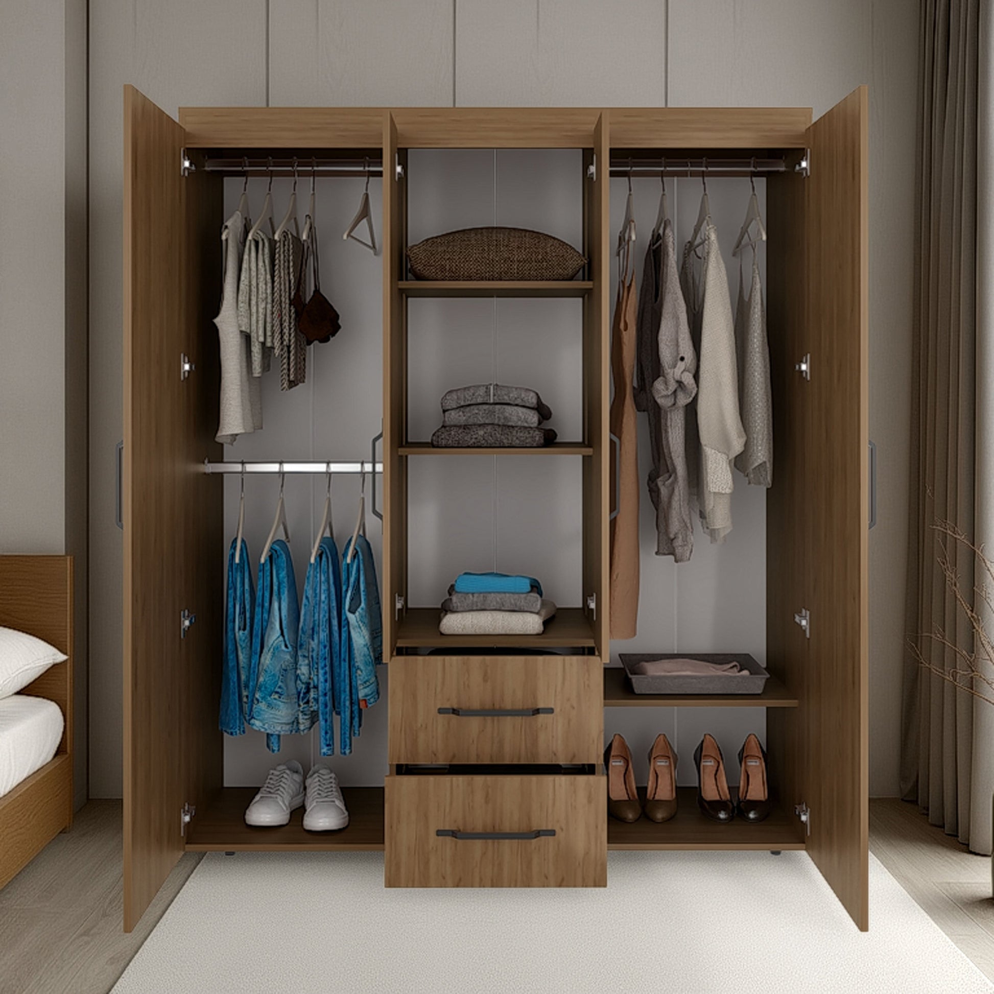 Natural Oak 4-door Wardrobe