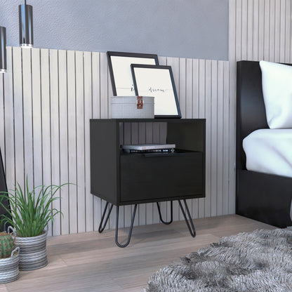 Augusta Nightstand , End Table, Side Table Single Door Cabinet, Hairpin Legs -Black
