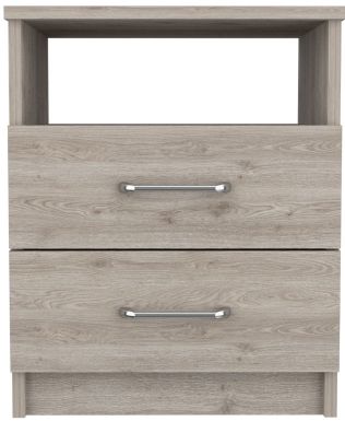 Gray Particle Board Nightstand - 2 Drawers, 1 Shelf for Bedroom