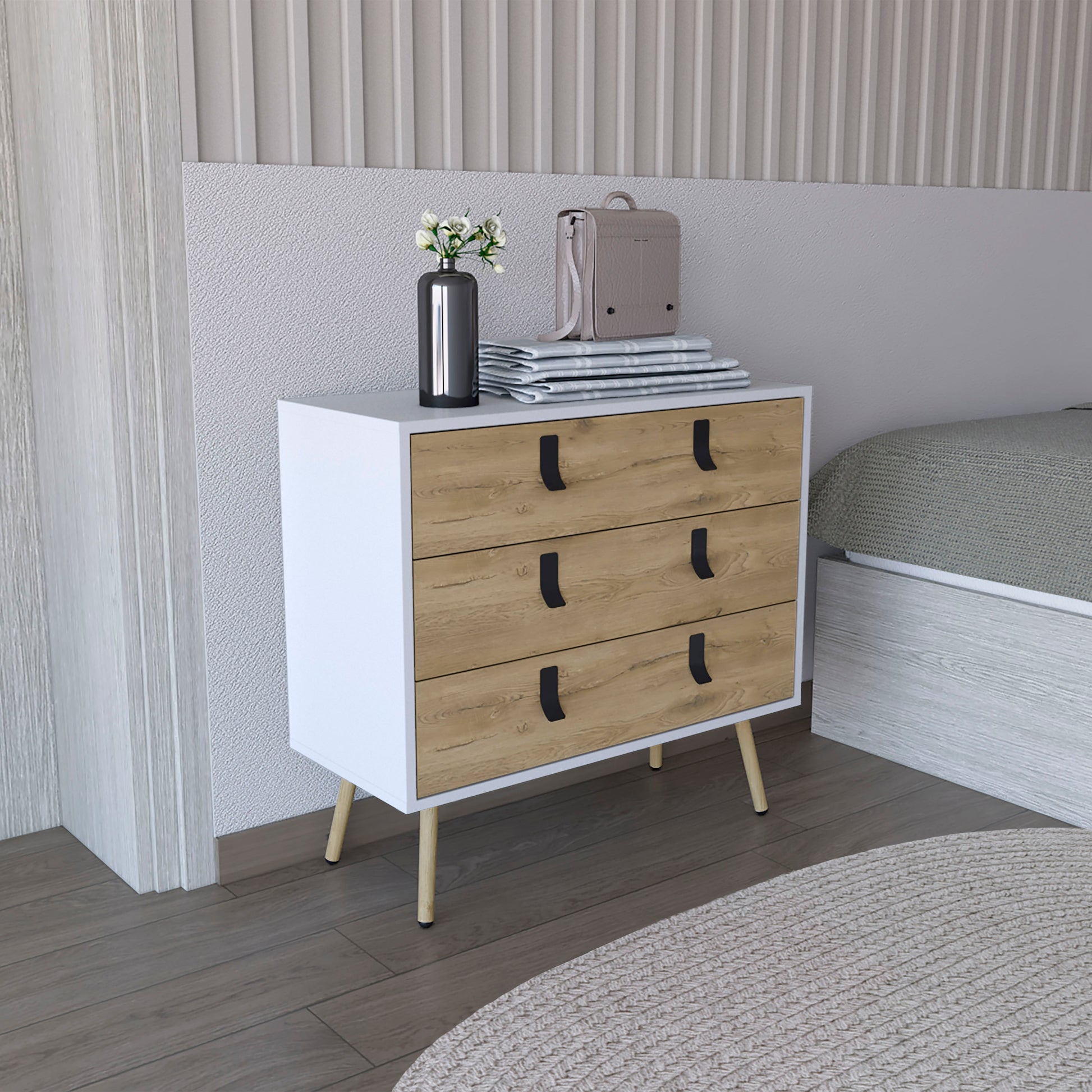 Huna Dresser, Modern 3-Drawer Unit with Handles