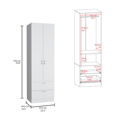 White Bedroom Armoire Wardrobe 76" Tall with Drawers