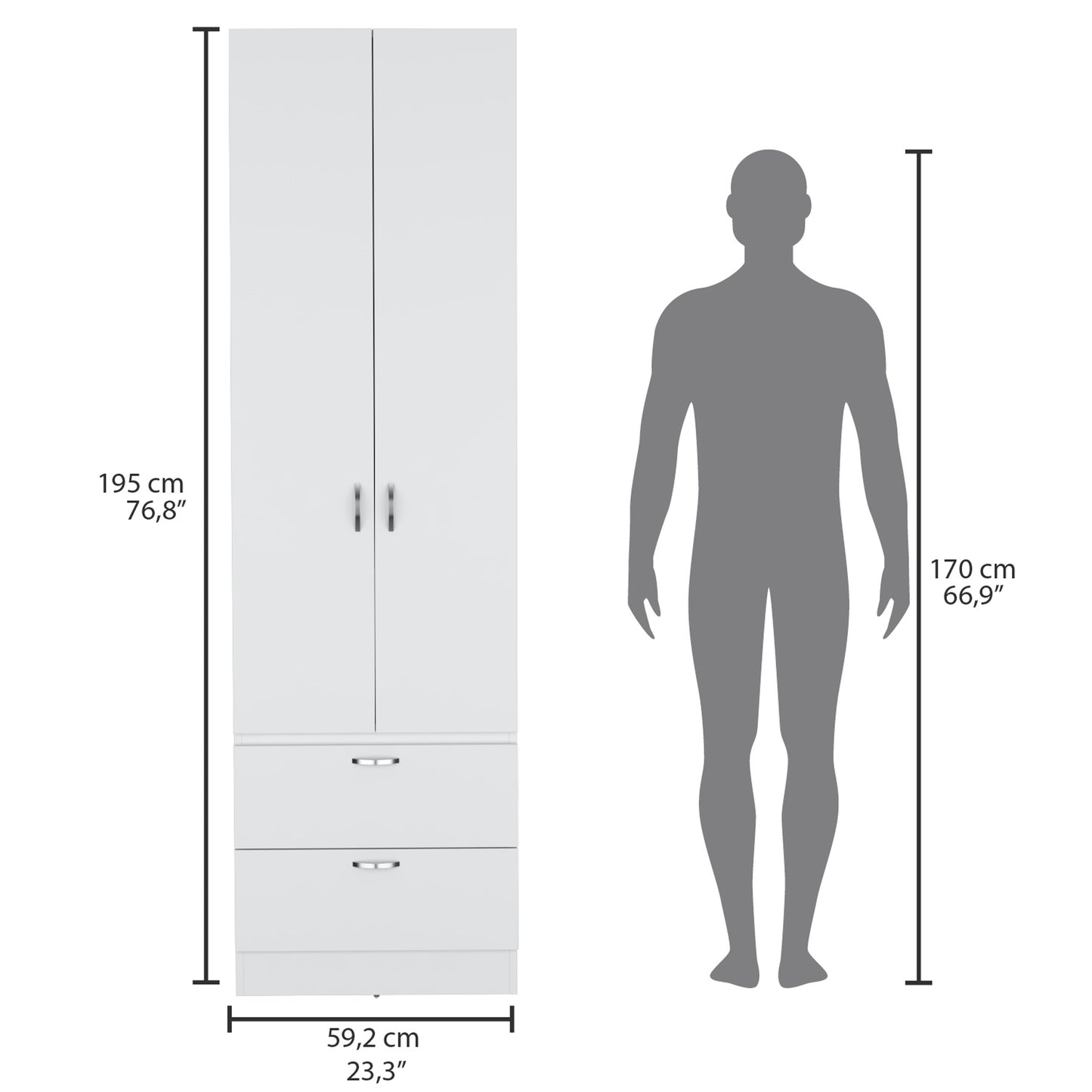 White Bedroom Armoire Wardrobe 76" Tall with Drawers
