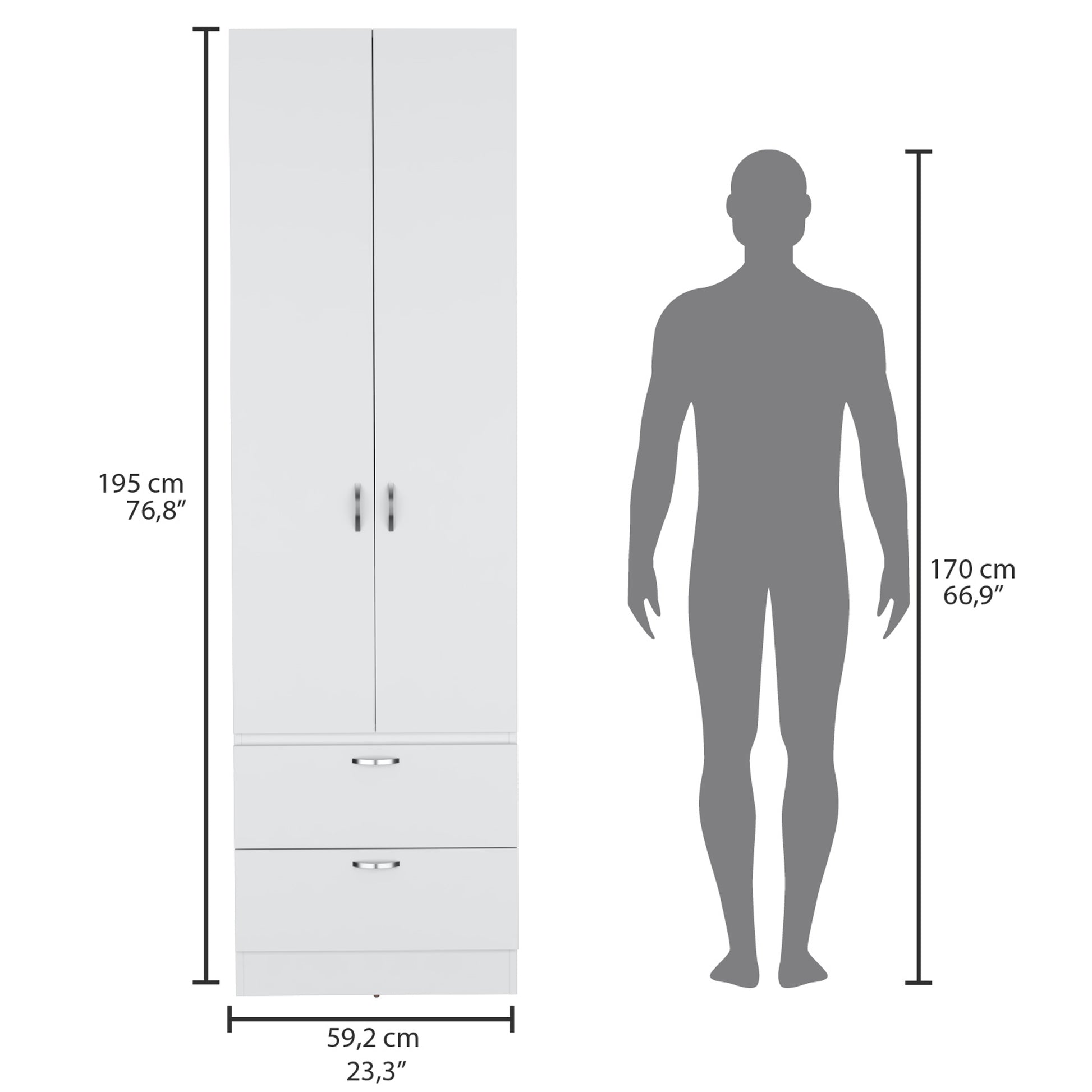 White Bedroom Armoire Wardrobe 76" Tall with Drawers