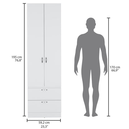 White Bedroom Armoire Wardrobe 76" Tall with Drawers