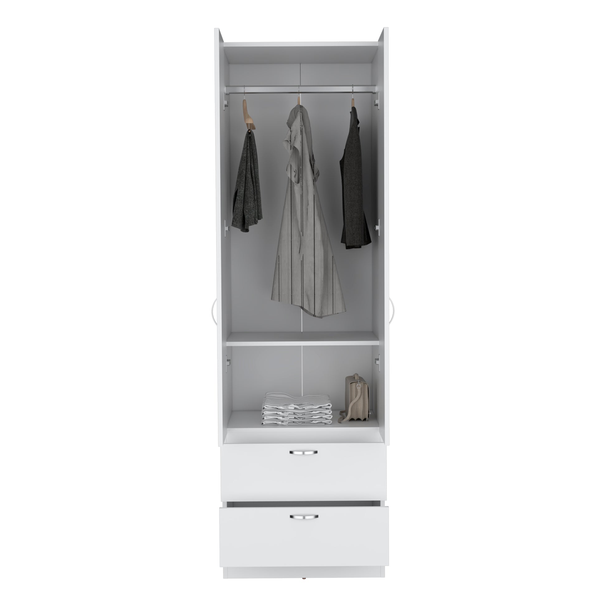 White Bedroom Armoire Wardrobe 76" Tall with Drawers