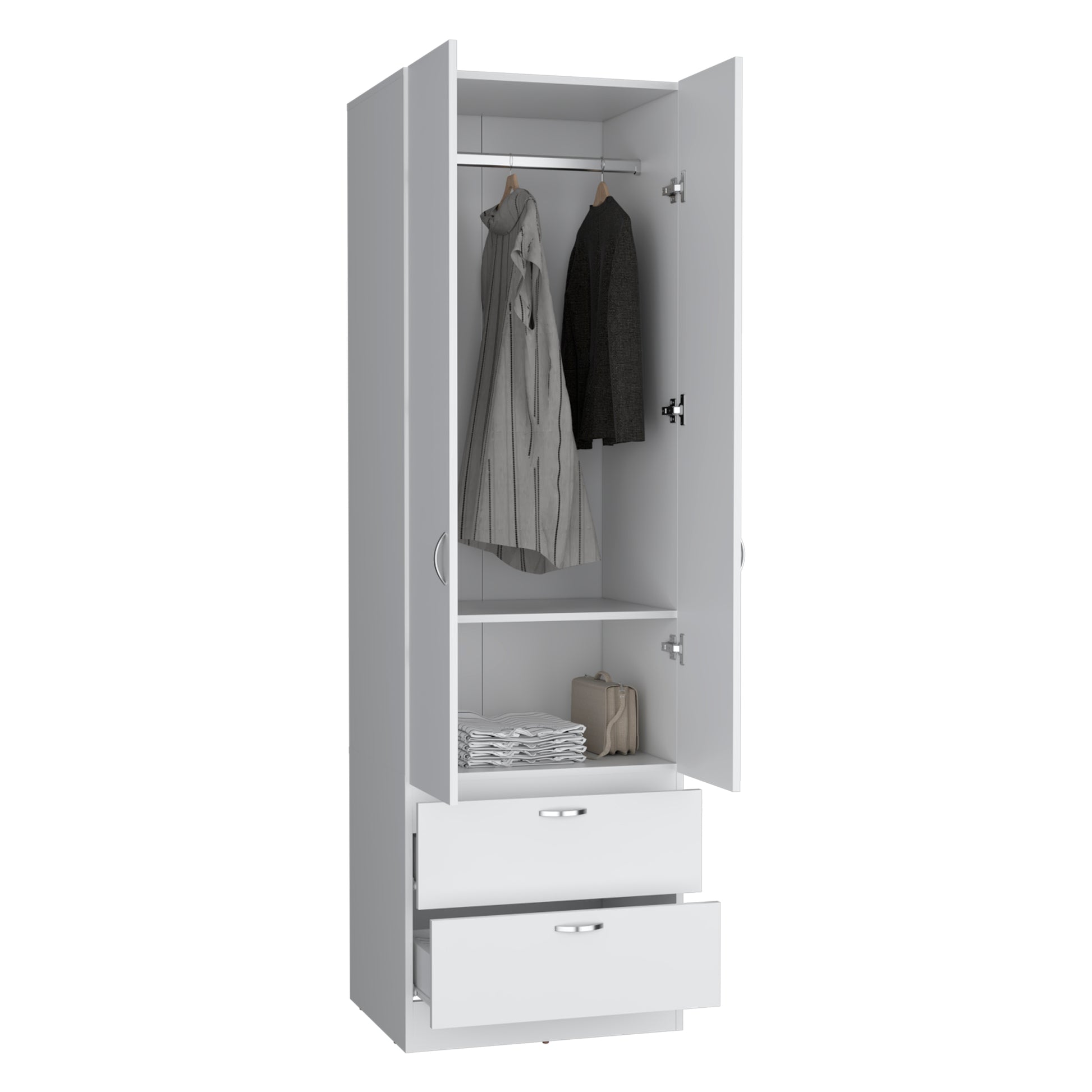 White Bedroom Armoire Wardrobe 76" Tall with Drawers