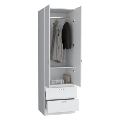 White Bedroom Armoire Wardrobe 76" Tall with Drawers