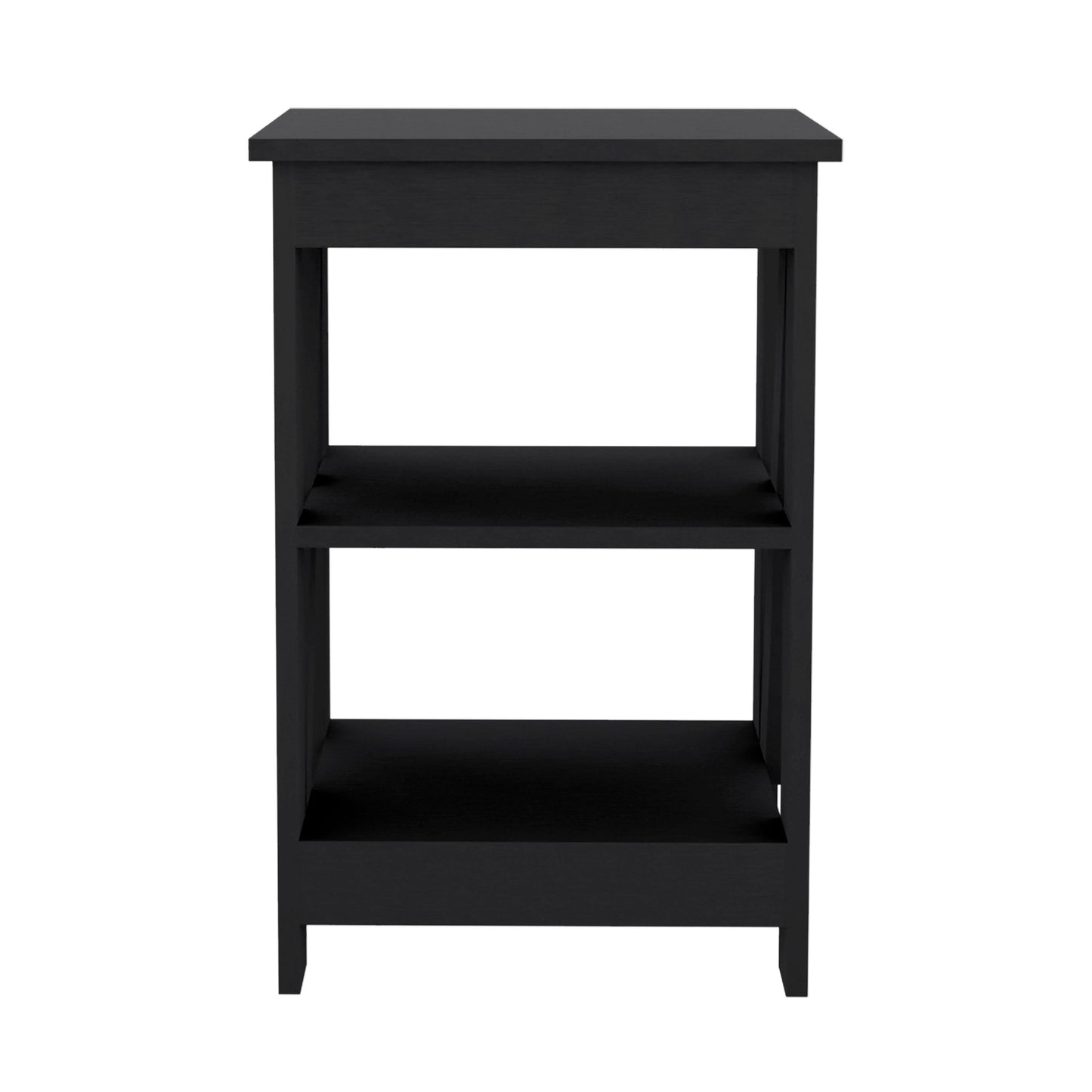 Black Rectangle Nightstand with 3 Shelves - Storage Side Table for Bedroom