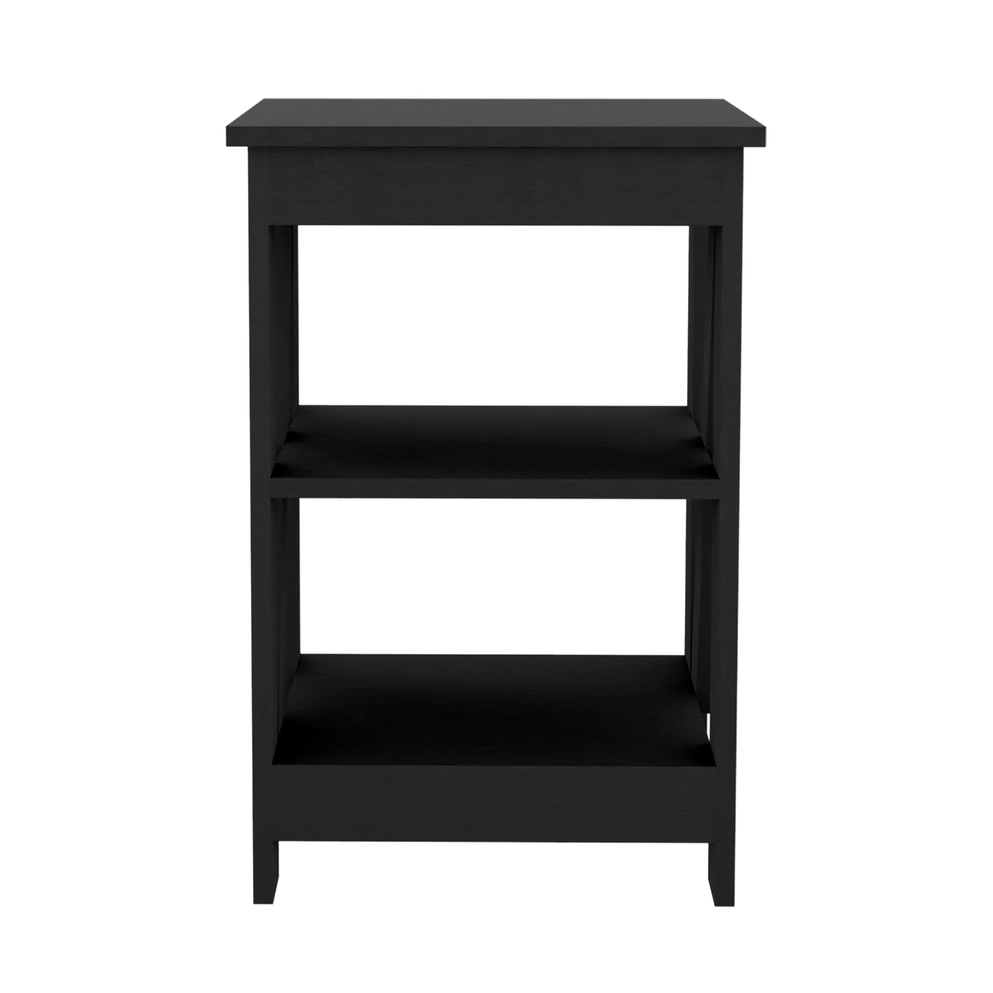 Black Rectangle Nightstand with 3 Shelves - Storage Side Table for Bedroom