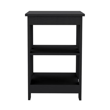 Black Rectangle Nightstand with 3 Shelves - Storage Side Table for Bedroom