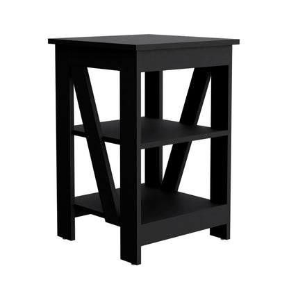 Black Rectangle Nightstand with 3 Shelves - Storage Side Table for Bedroom
