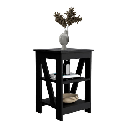 Black Rectangle Nightstand with 3 Shelves - Storage Side Table for Bedroom