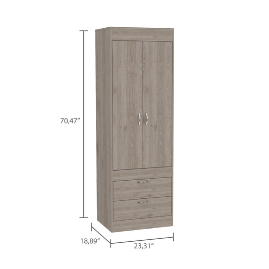 Light Gray Particle Board Wardrobe with Double Doors for Bedroom Storage