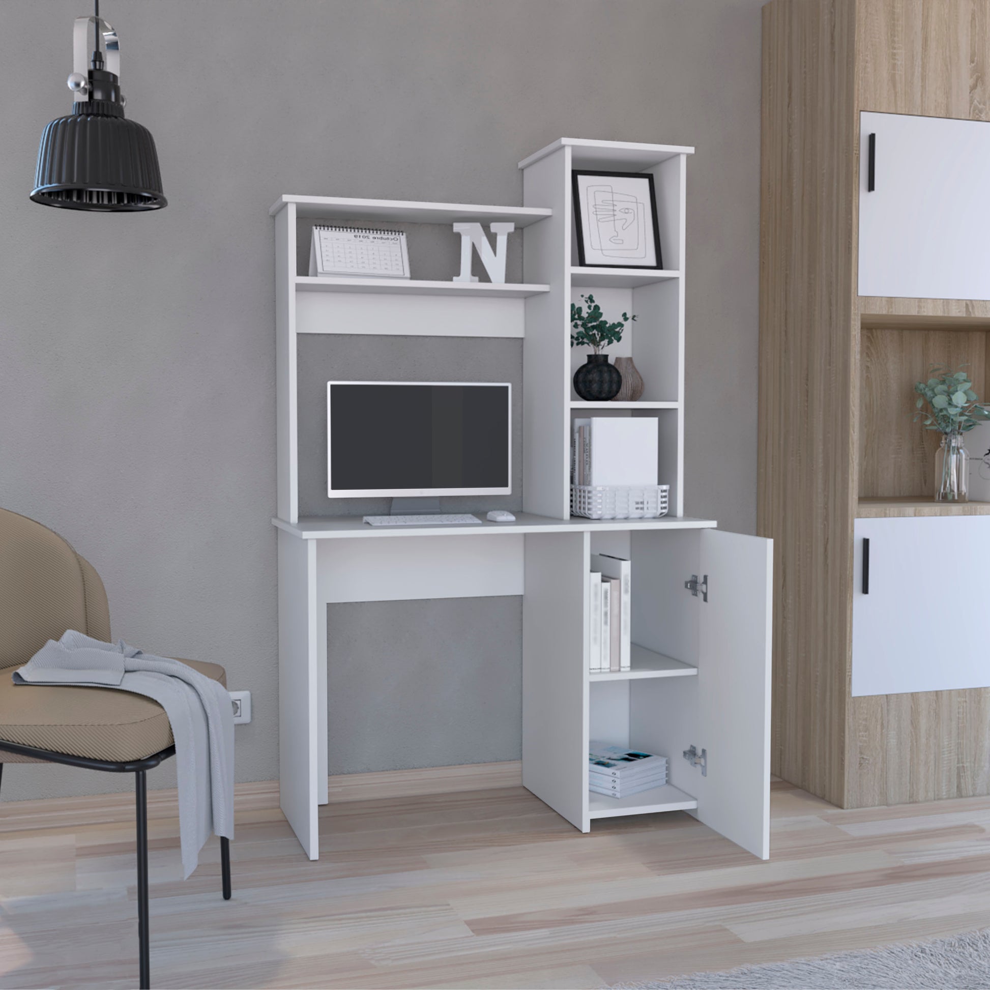 Carson Computer Desk with Hutch - White, Expansive Work Surface & Storage Shelves