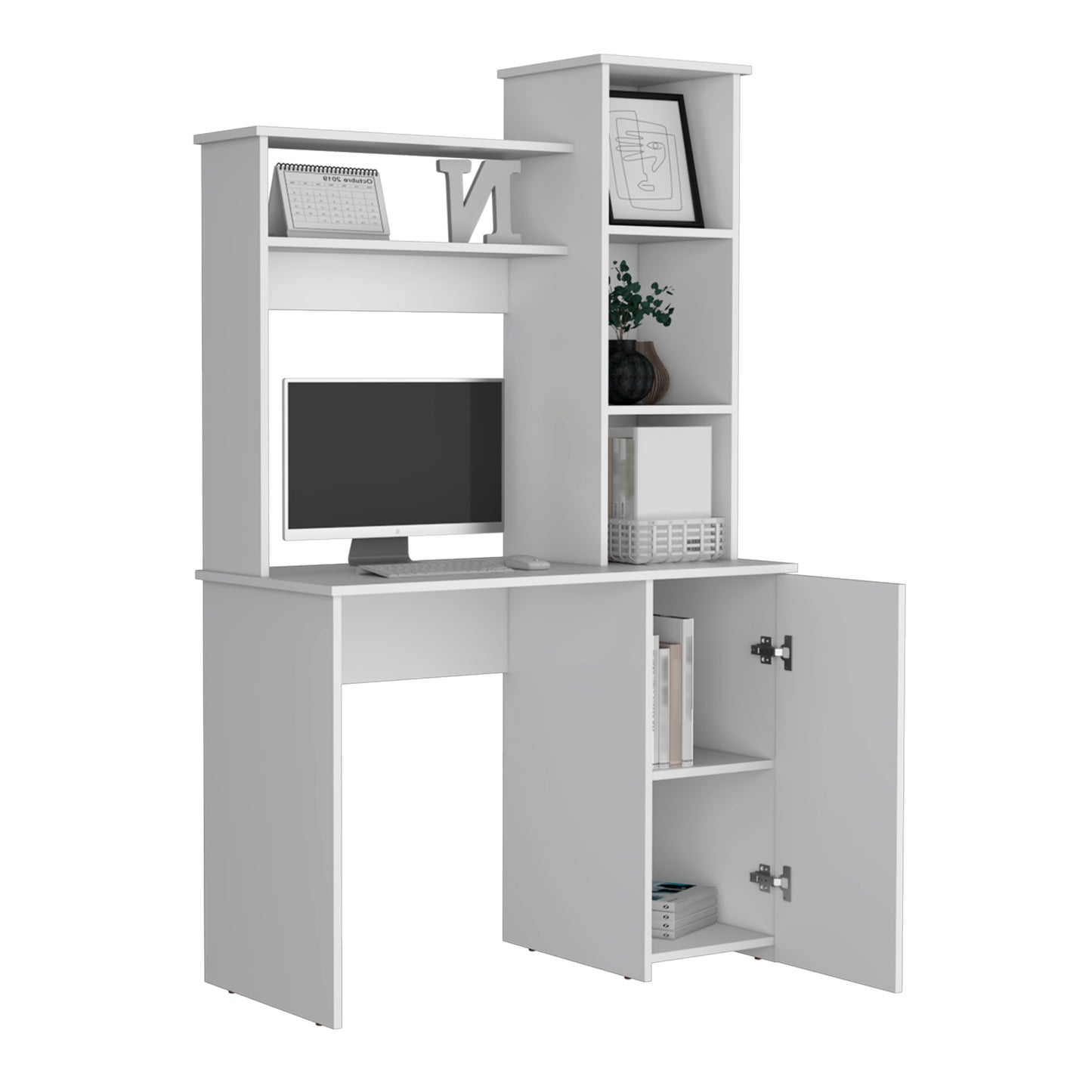 Carson Computer Desk with Hutch - White, Expansive Work Surface & Storage Shelves