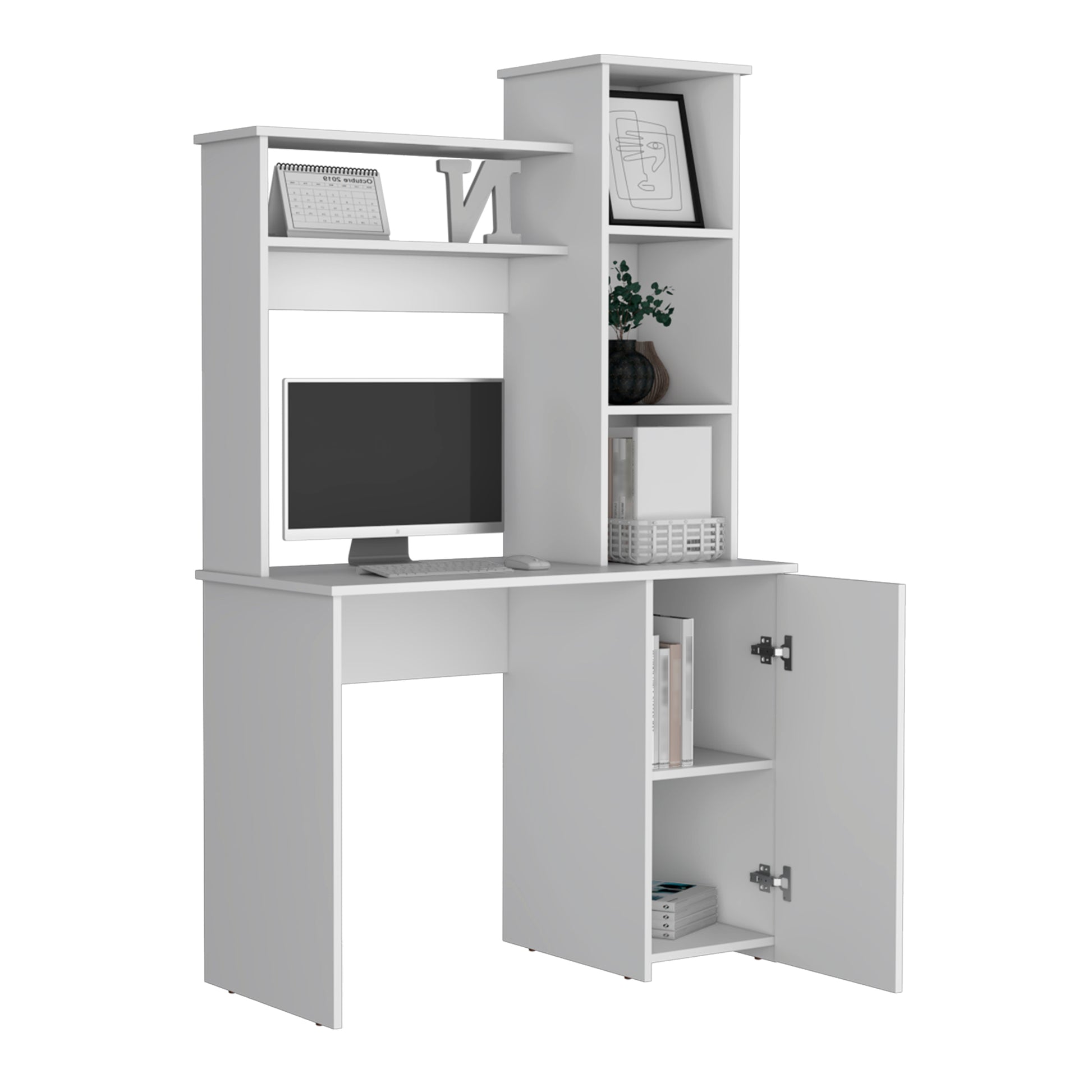 Carson Computer Desk with Hutch - White, Expansive Work Surface & Storage Shelves